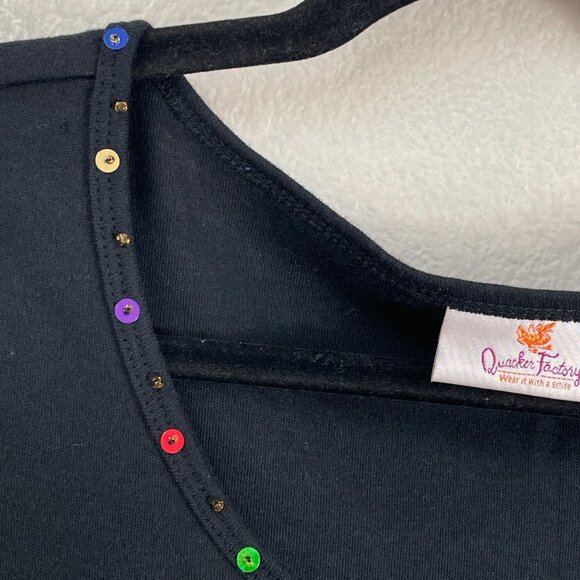 Quacker Factory Womens Plus 2X Black Sequin Embellished Floral Top Shirt - Picture 8 of 10